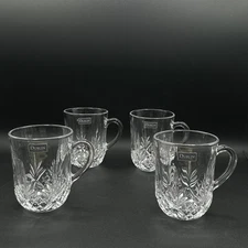 Shannon Godinger Fine Crystal Dublin Set Of 4 Coffee Mugs Cut Diamond & Fan NIB