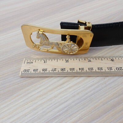 小物 Vintage Celine Gold Carriage Buckle Belt Celine Black Croco Gold Carriage Buckle Belt - Size 100