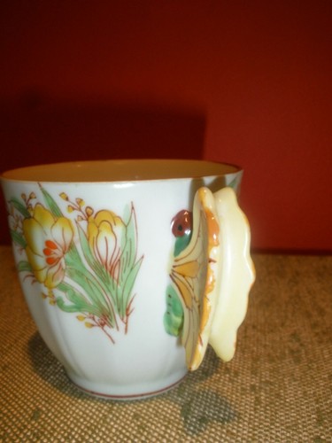 Vtg Teacup Cup & Saucer Butterfly Handle Mint Green w/ Floral Yellow EXC #13 - Picture 3 of 12