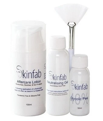KIT 40% Glycolic Acid Chemical Peel Neutraliser Brush Aftercare Lotion Skinfab