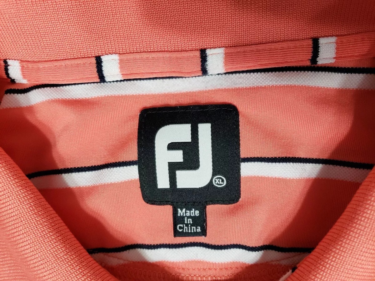 Mens FOOTJOY Orange (Salmon) White Black Striped Golf Polo Shirt