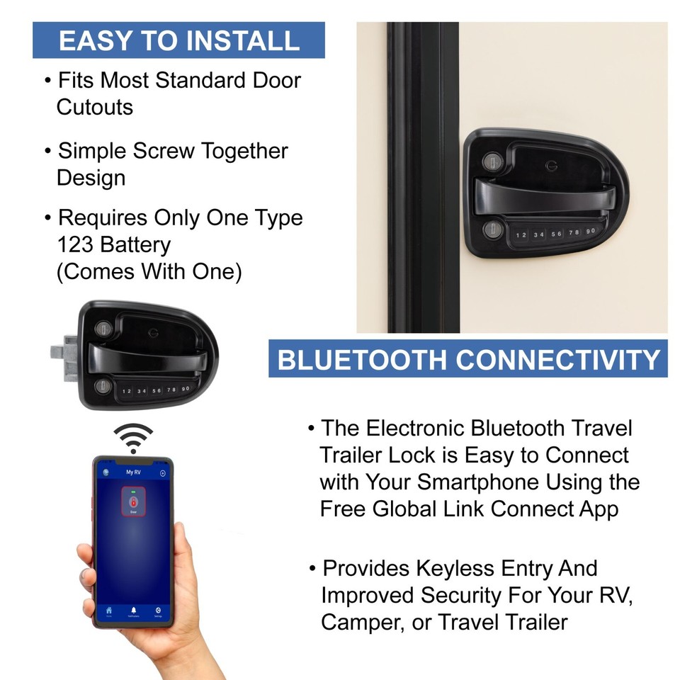 RecPro RV Bluetooth Electronic Entry Door Lock w/ Deadbolt & Integrated ...