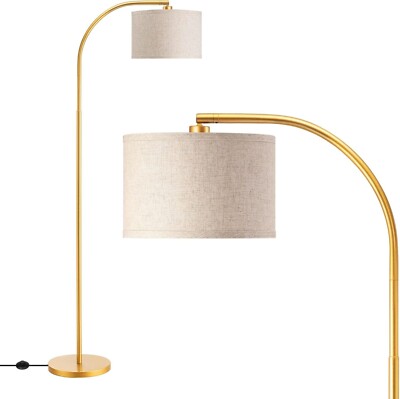 EDISHINE LED Stehlampe, 63'' Leuchte mit verstellbarem Leinenschirm - GOLD