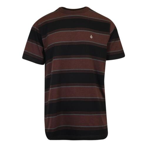 Volcom Men's T-Shirt Black Maroon Striped S/S Tee (S41) - Picture 1 of 3