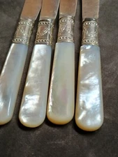 Set of 4 Meriden Cutlery Co. 1855 Sterling & MOP Handle 6” Fruit Knives B-15