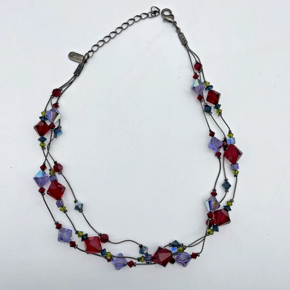 Collar clásico de varias hebras rojo y púrpura con cuentas de cristal/vidrio Dabby Reid Foto 2 de 4