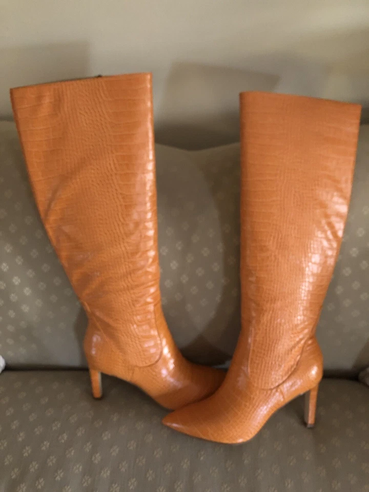 Botas Nine West Albaricoque Cocodrilo Repujado Tacón Medio Hasta Rodilla Cremallera Lateral Talla 10 M  Foto 4 de 4
