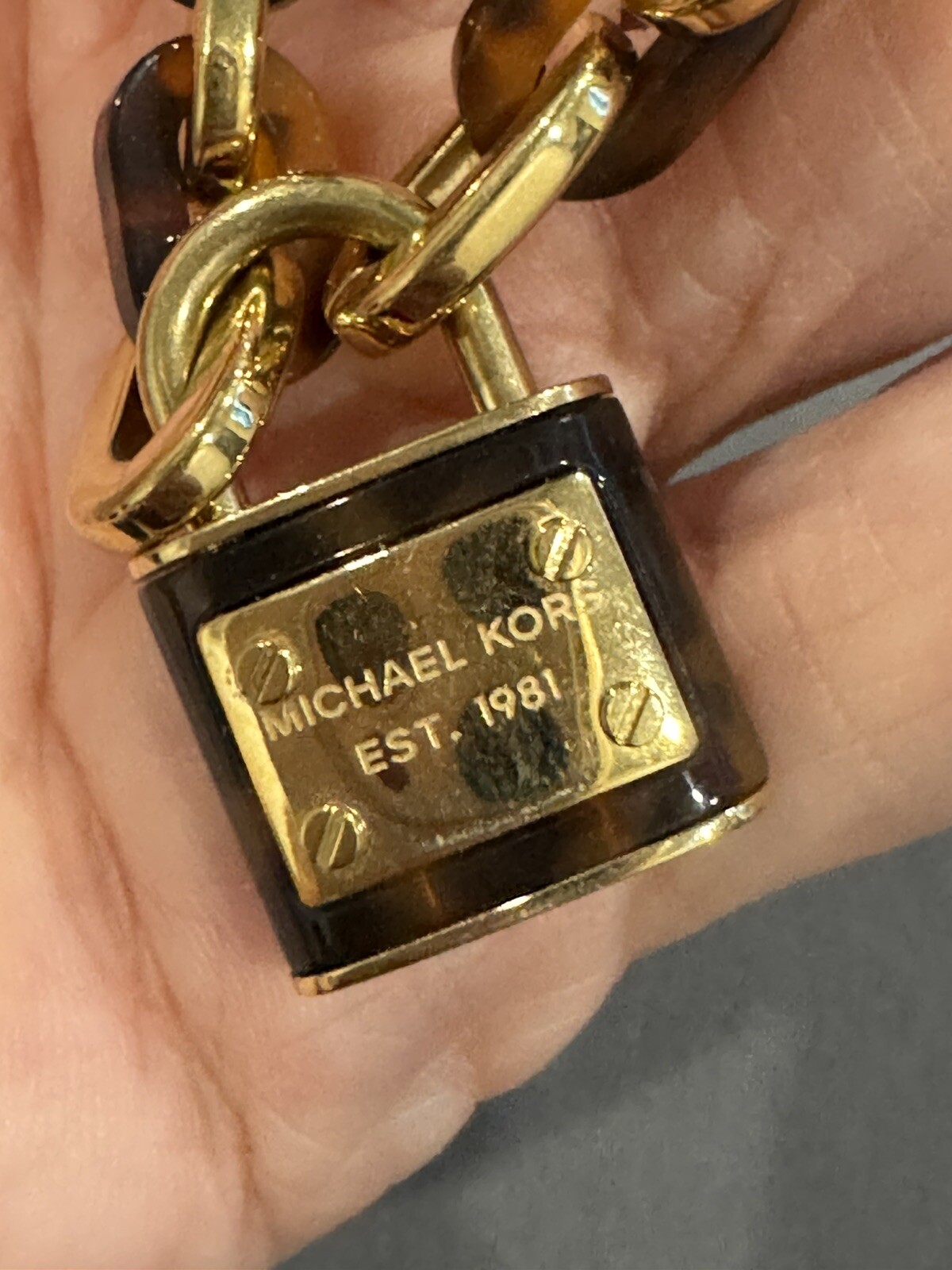 Modern Gold Tone Michael Kors Signed Lock Bracele… - image 2