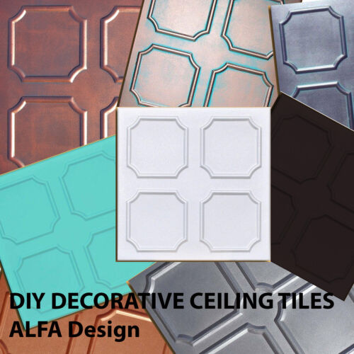 Carreaux de plafond décoratifs, colle, polystyrène, 20" x 20" ALFA (R1W), choix de couleur - Photo 1 sur 19
