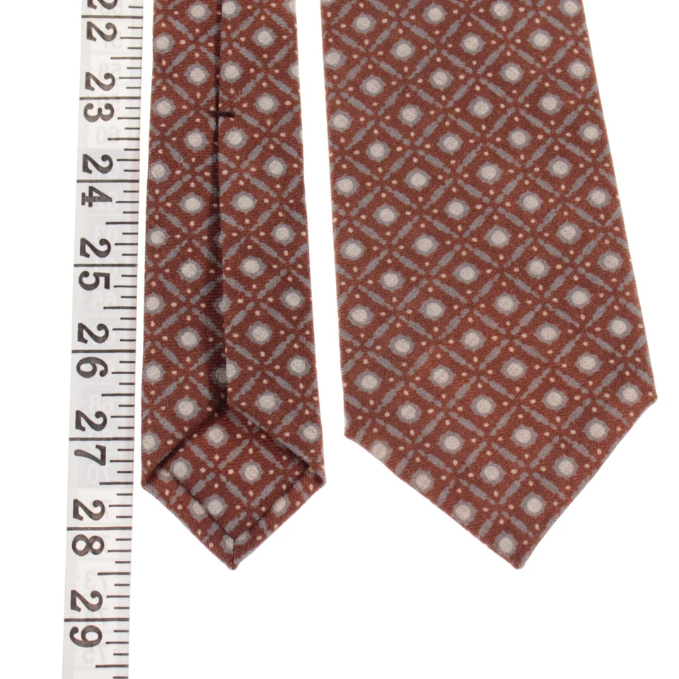 Corbata Kiton nueva sin etiquetas 100 % lana siete pliegues en marrón con patrón gris/blanco roto Foto 4 de 4