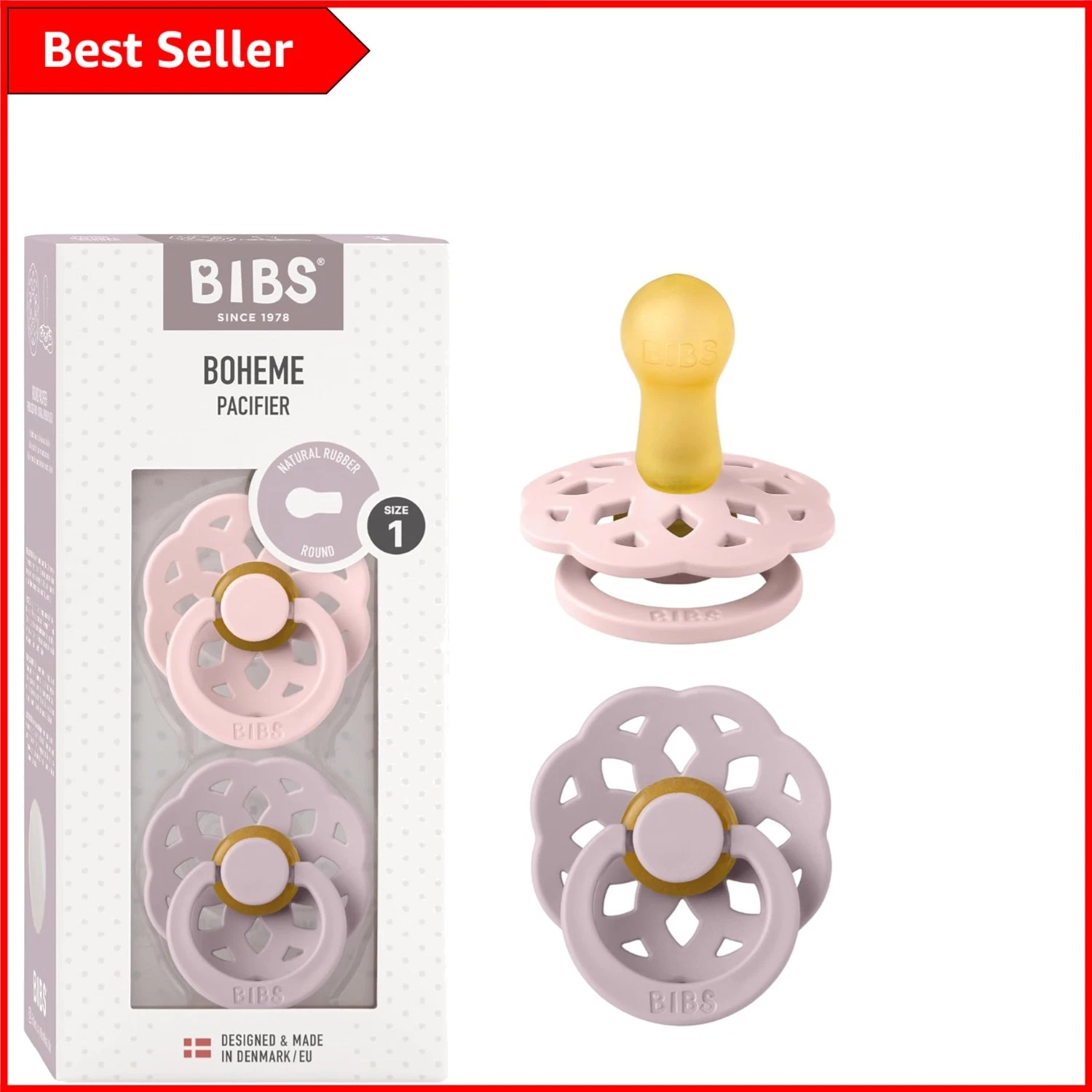 Danish Craftsmanship: Boheme Soother 2-Pack in Blossom/Dusky Lilac - BPA Free
