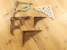 5 Antique Style Shelf Brackets Cast Iron Corbels Welding Art  *READ DEFECTS*