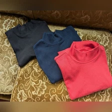 3 Mock Turtleneck Shirt Sleeve Tops In Black, Navy, and Red: Women's Size XL Top