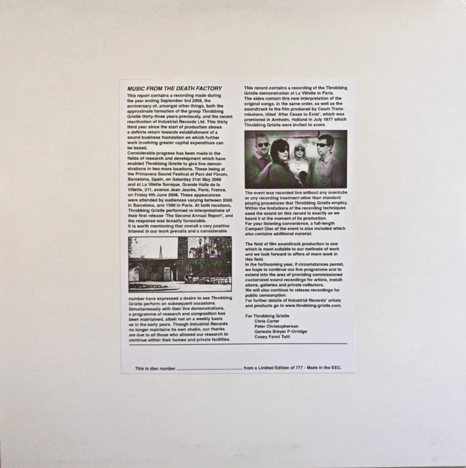 Throbbing Gristle Thirty-Second Annual Report LP Album Vinyl Record - Image 2 of 4