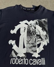Roberto Cavalli Tiger Logo Pullover Sweatshirt Size Medium Navy Blue