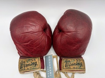 Winning Boxing Gloves 8oz RED Vintage Old Logo Lace up Used Japan