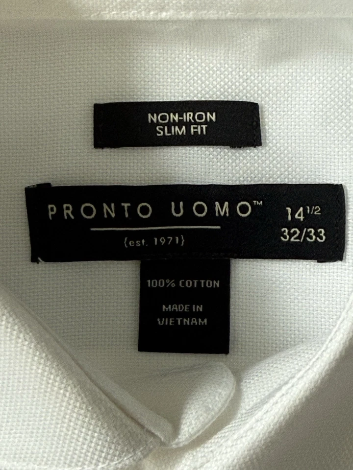 Mens Pronto Uomo Non-Iron Slim Fit Long Sleeve Button Up Shirt Size 14 1/2 32-33 - Image 2 of 4
