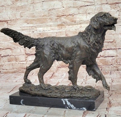 BRONZE STATUE GOLDEN RETRIEVER DOG SCULPTURE ART DECO MARBLE DECOR