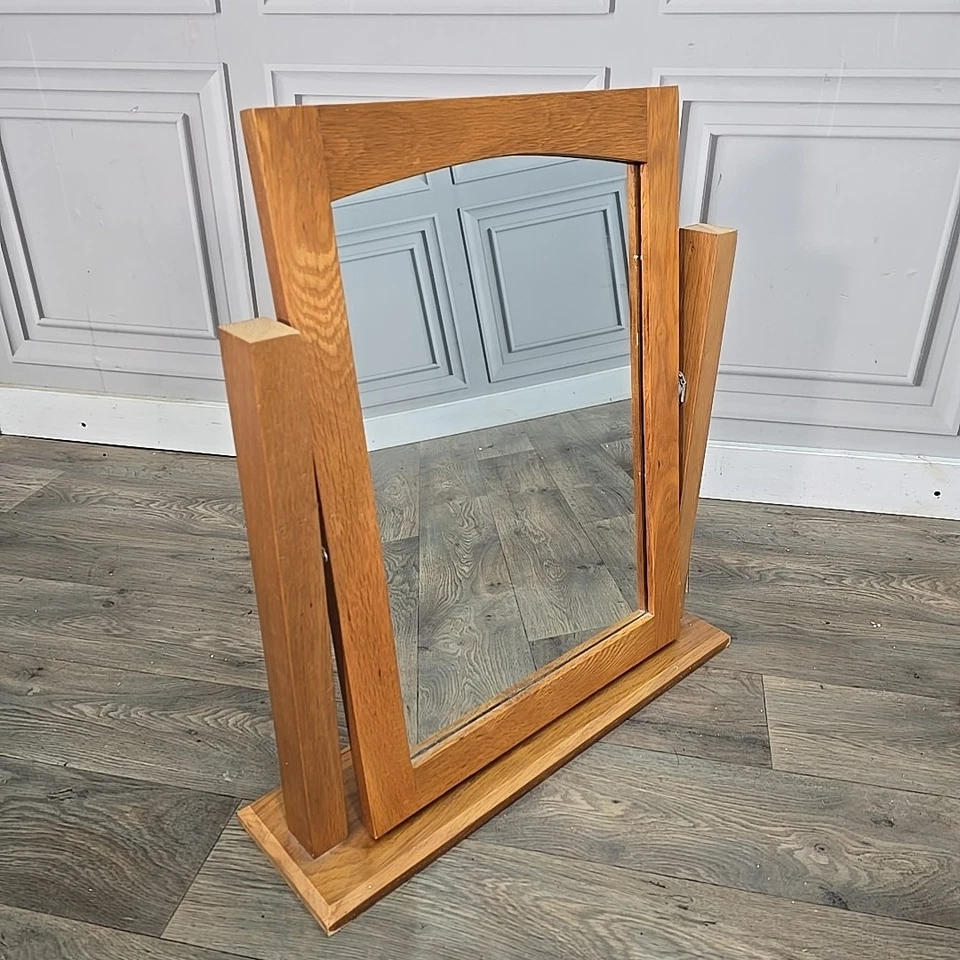 Table Top Solid Oak Wooden Dressing Swing Mirror - Contemporary Toilet Bedroom - Image 2 of 4