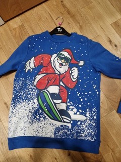 Next Boys Santa Design Christmas Jumper Blue Age 14
