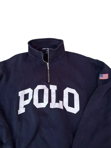 Vintage Polo Ralph Lauren Sport USA Spellout 1/4 Zip Pullover Snowbeach OG 90s