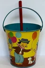 Vintage J. Chein Tin Sand Bucket Pail w/ Shovel Balloons Party Boys Girls Dogs