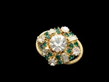 Vintage Shank Button Prong Set Green Glass stones In A Gold Tone Setting 1"