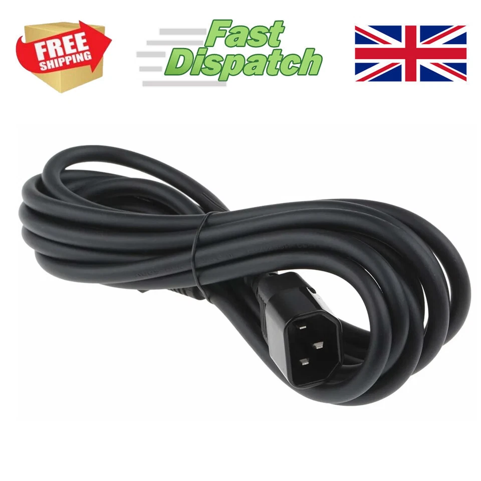 3m Power Extension Cable Cord IEC Kettle Male to Female UPS Lead C13 - C14 Black - Image 3 of 3