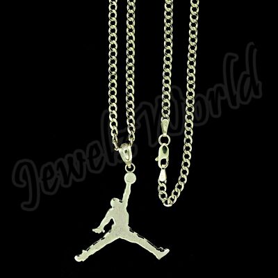 JUMP MAN ネックレス 10K Yellow Gold Michael Jordan Jumpman Pendant With 2mm Cuban Link