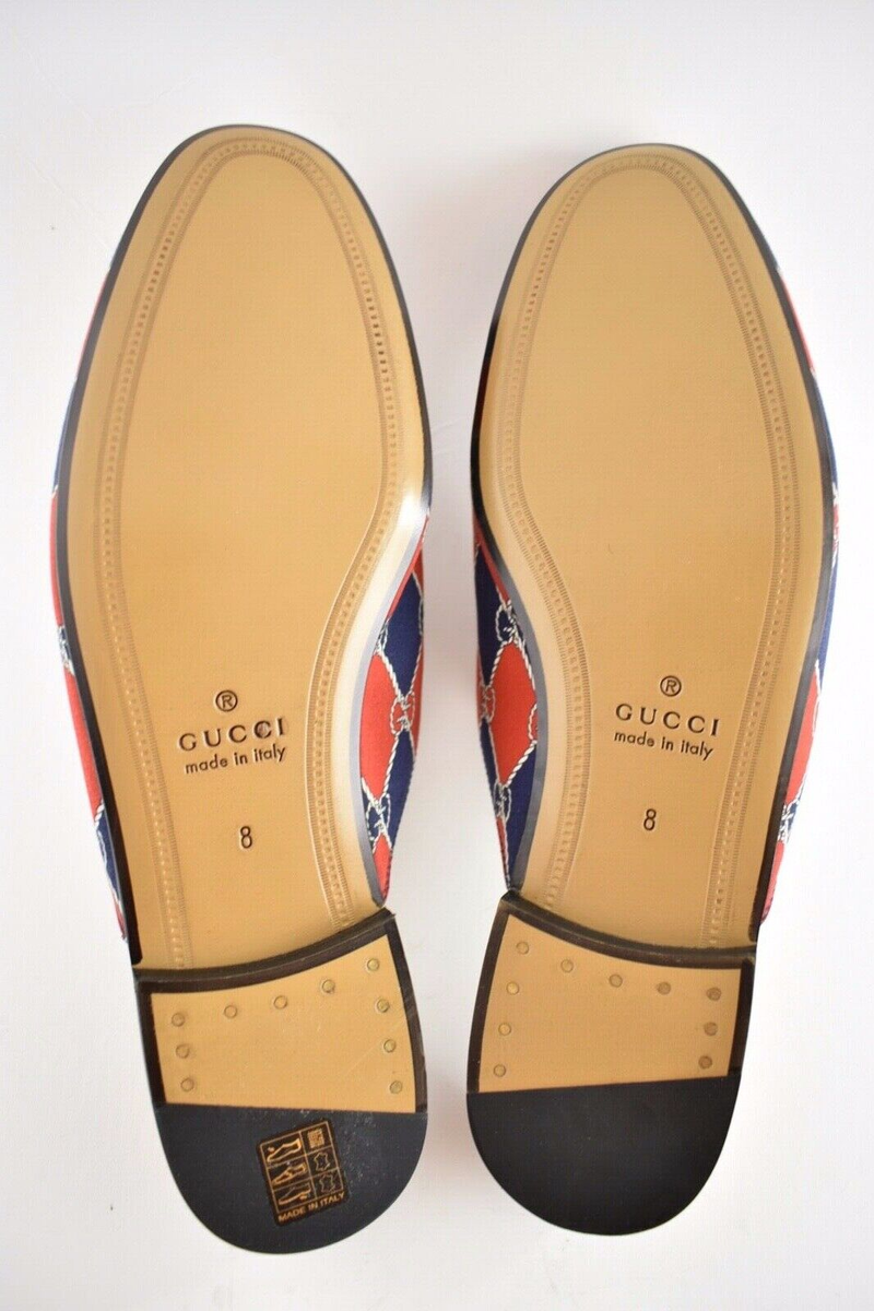 Gucci Mens Kings Horsebit Blue Red Rhombus Slip Slide  display picture 2
