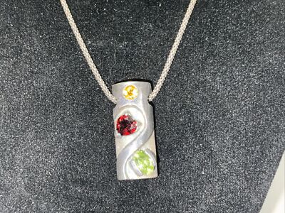 Vintage Sterling Silver Necklace MARKED KA 1772 Multi Color