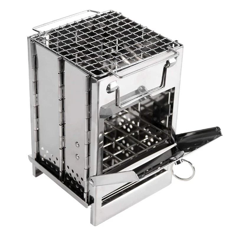Wood Burning Camp Stove Folding Stainless Steel Grill Firewood Stove for  Camping | eBay