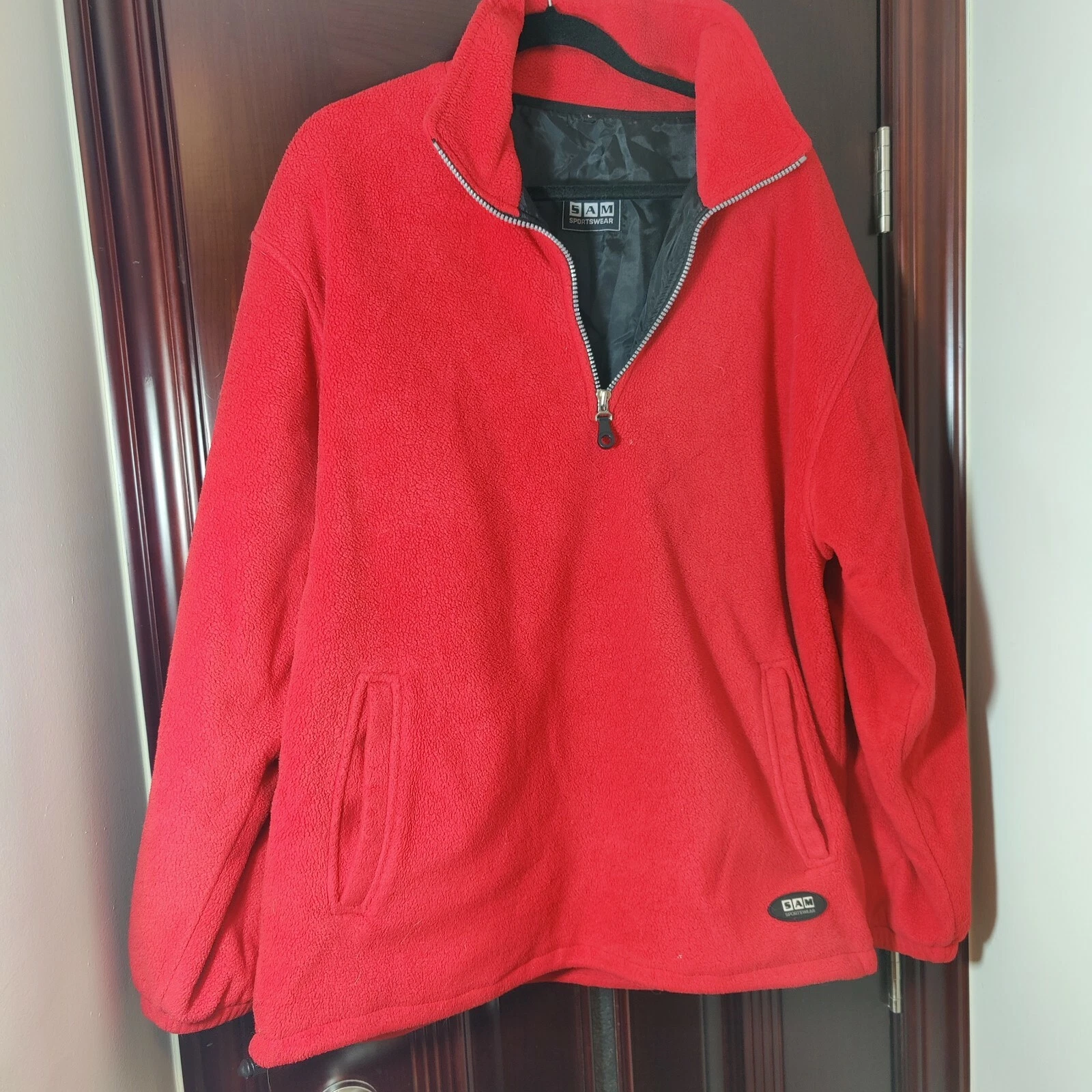 Vintage Fleece Pullover Sam Sportswear Jacket Men’s Size L Red Y2K Streetwear