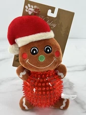 Paw Pals Gingerbread Man Spiked Ball Dog Toy Holiday Christmas Pet Stocking