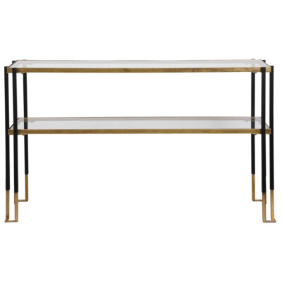 Kentmore Console Table Modern Matte Black and Brushed Gold  ~ Uttermost 24978