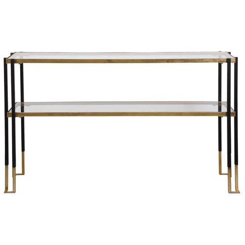 Kentmore Console Table Modern Matte Black and Brushed Gold  ~ Uttermost 24978 - Picture 1 of 7