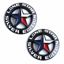 -TWO- *BLACK* LONE STAR SILVER EDITION Texas Emblems Universal Stick Truck Badge
