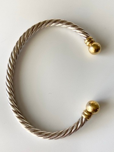 Super heavy Solid 925 sterling silver 14k vermeil two tone cable cuff Bracelet - Picture 2 of 6