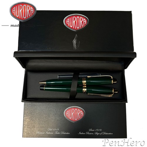 Aurora Ipsilon Green Fountain Pen Fine Nib + FREE Ballpoint Pen - Picture 2 of 2