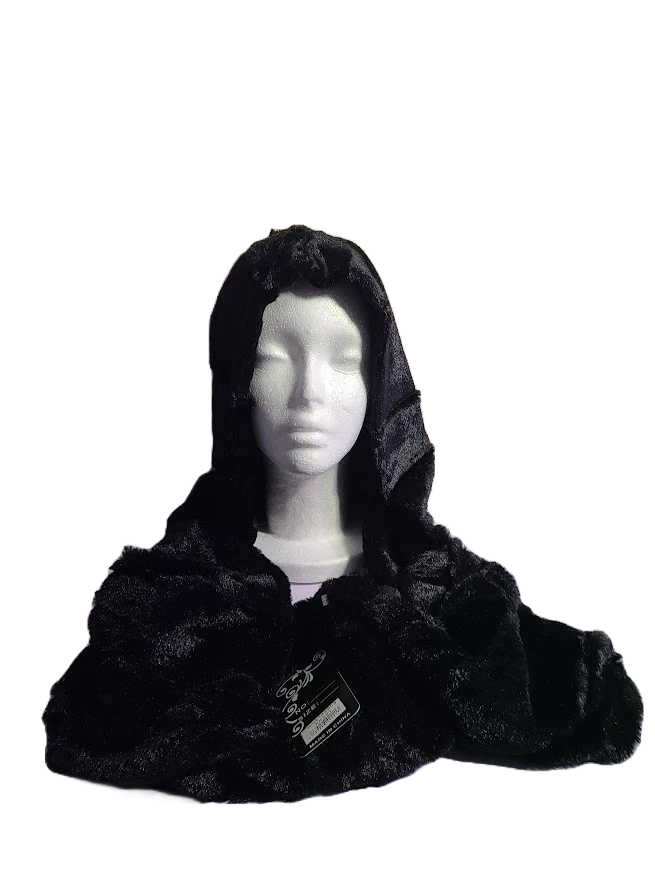 Hooded Infinity Scarf Women's Black Fur Solid Fashion Wrap Neck Warmer New