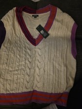 Women's Oversized Sweater Vest -Wild Fable Almond/Pink Striped Small