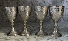 4 Mini Goblet Silver Plated 3.2” Made In Japan Tarnish Protected Vintage