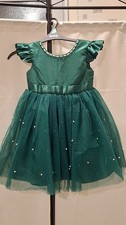 Beautiful Girls Green Princess Dress Age 4/5 Brand New Removeable Bow Faux Pearl