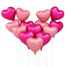 Heart Balloons 18" Foil Mylar Love Balloons Hot Pink Macaron Pink 24 Pcs