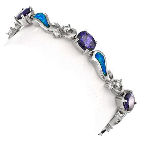Tennisarmband 6 kt Amethyst & australischer Opal Inlay 925 Sterlingsilber OB10 - Bild 2 von 2