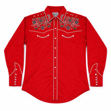 ROCKMOUNT RANCH WEAR Mens Large Red Embroidered Western Cowboy Snap Shirt RARE