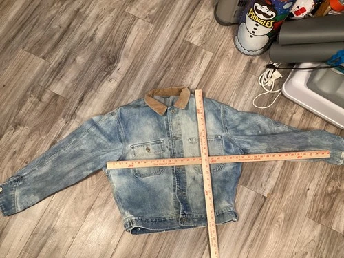 men polo vintage Jean jacket distressed fade stain large fair no tag MADE IN USA image 2