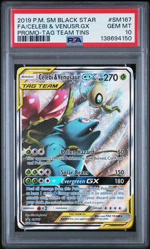 2019 POKEMON SM PROMO #SM167 ALTERNATE ART TAG TEAM CELEBI & VENUSAUR GX PSA 10