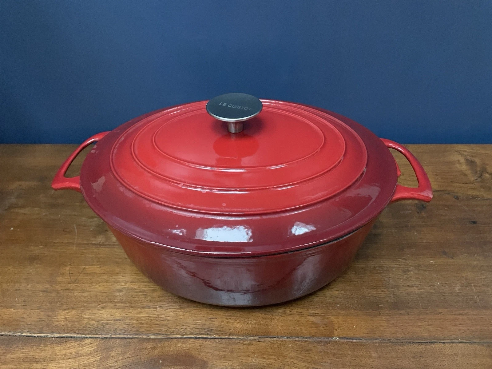 Le Cuistot Red Enamel Dutch Oven Unused Condition 7” x 10” x 15”