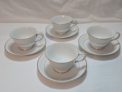 Vintage Noritake Toki Kaisha Nippon N1595 White & Gold Tea Cup & Saucer Set Of 4